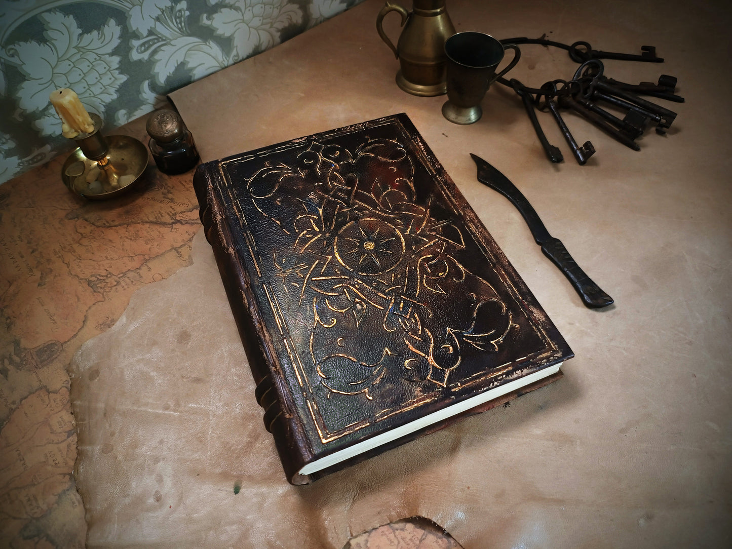 Large A4 art book, handmade leather bound journal, hardcover notebook, diary, gift for thinkers, poets, artists, writer, The Secret Artifact