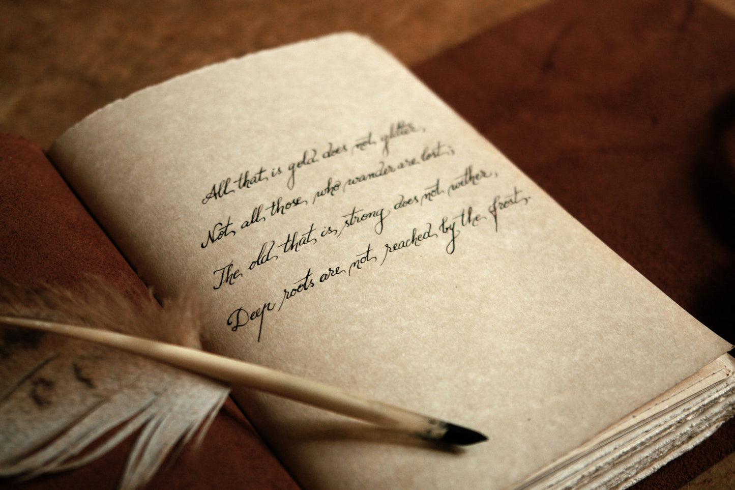 Music - leather journal with vintage style paper in orange brown