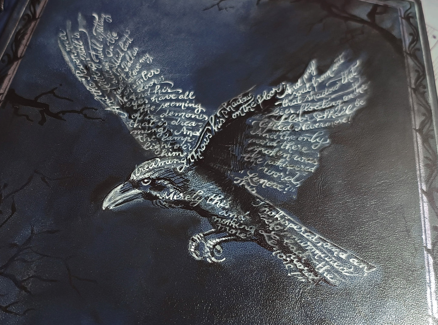 The Raven's Quill - Nevermore Handmade Leather Journal, Dark Blue with Calligraphy