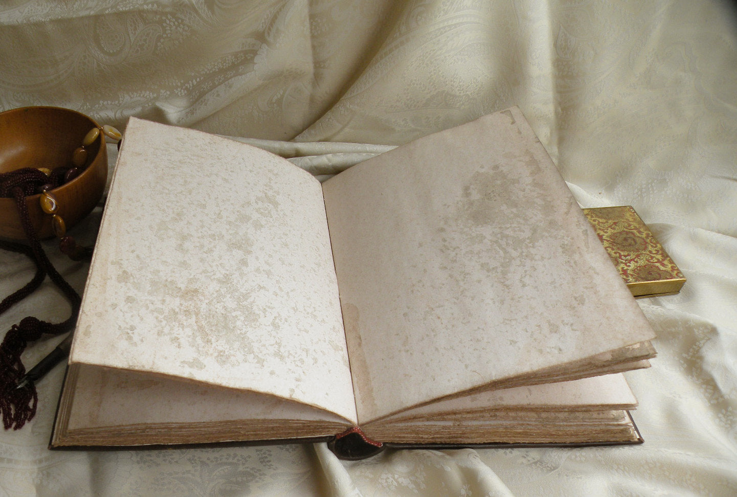 large victorian leather journal - hand painted large blank book - aged paper - old style binding - art journal