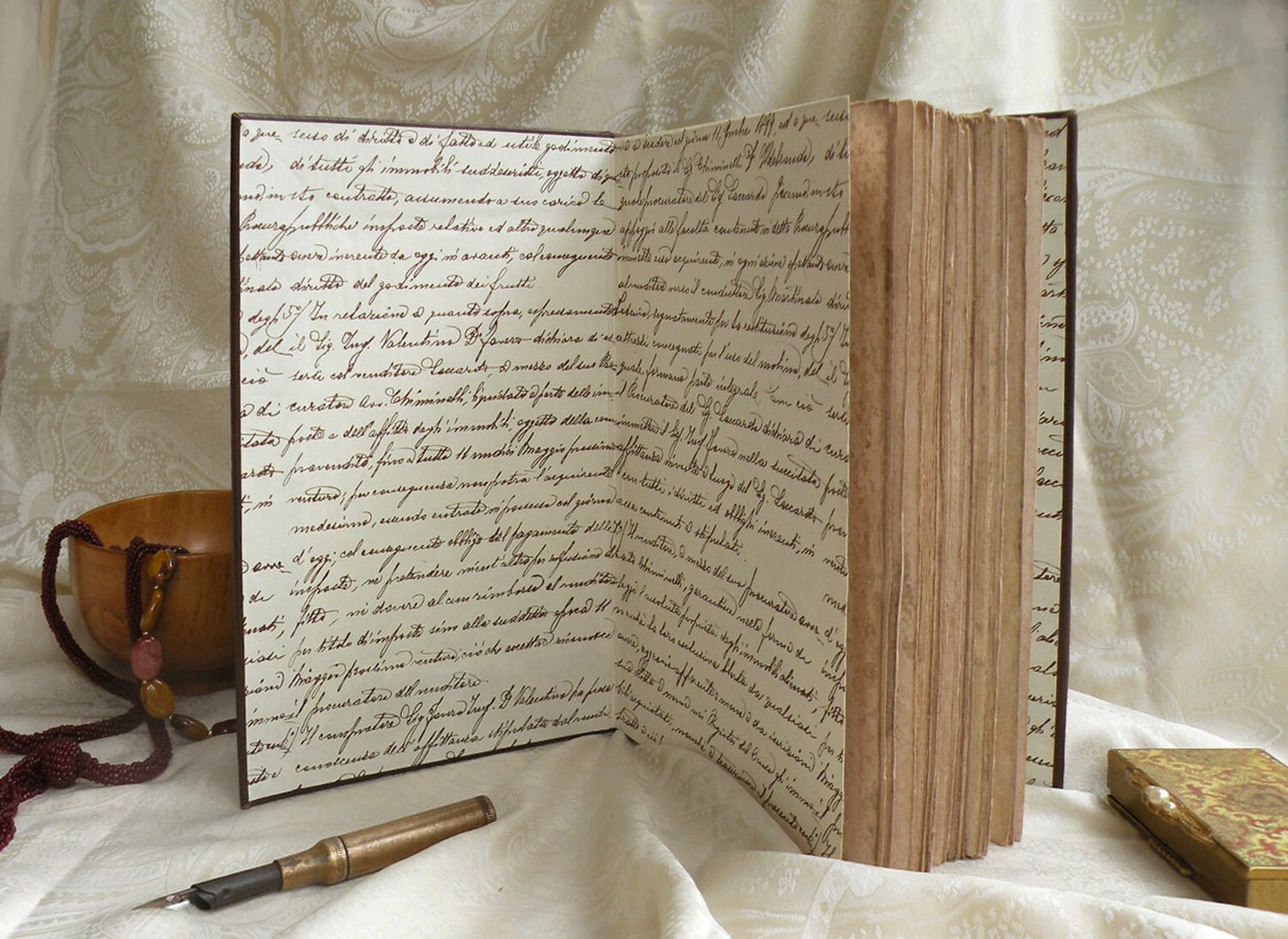 large victorian leather journal - hand painted large blank book - aged paper - old style binding - art journal