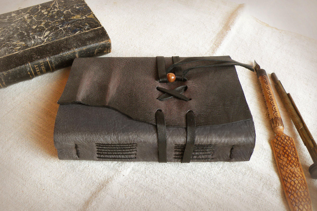 grey leather journal, custom personalized quote, vintage style diary, leather notebook - Sealed Words