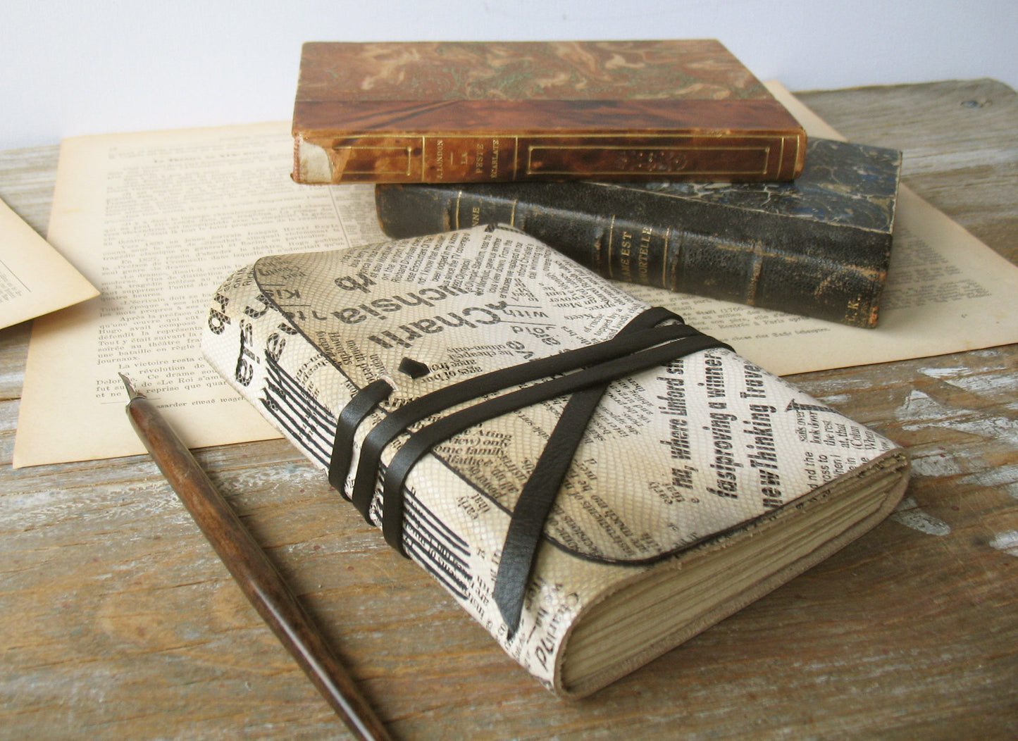 handmade leather journal - leather travel diary - white leather notebook - blank book - vintage style paper
