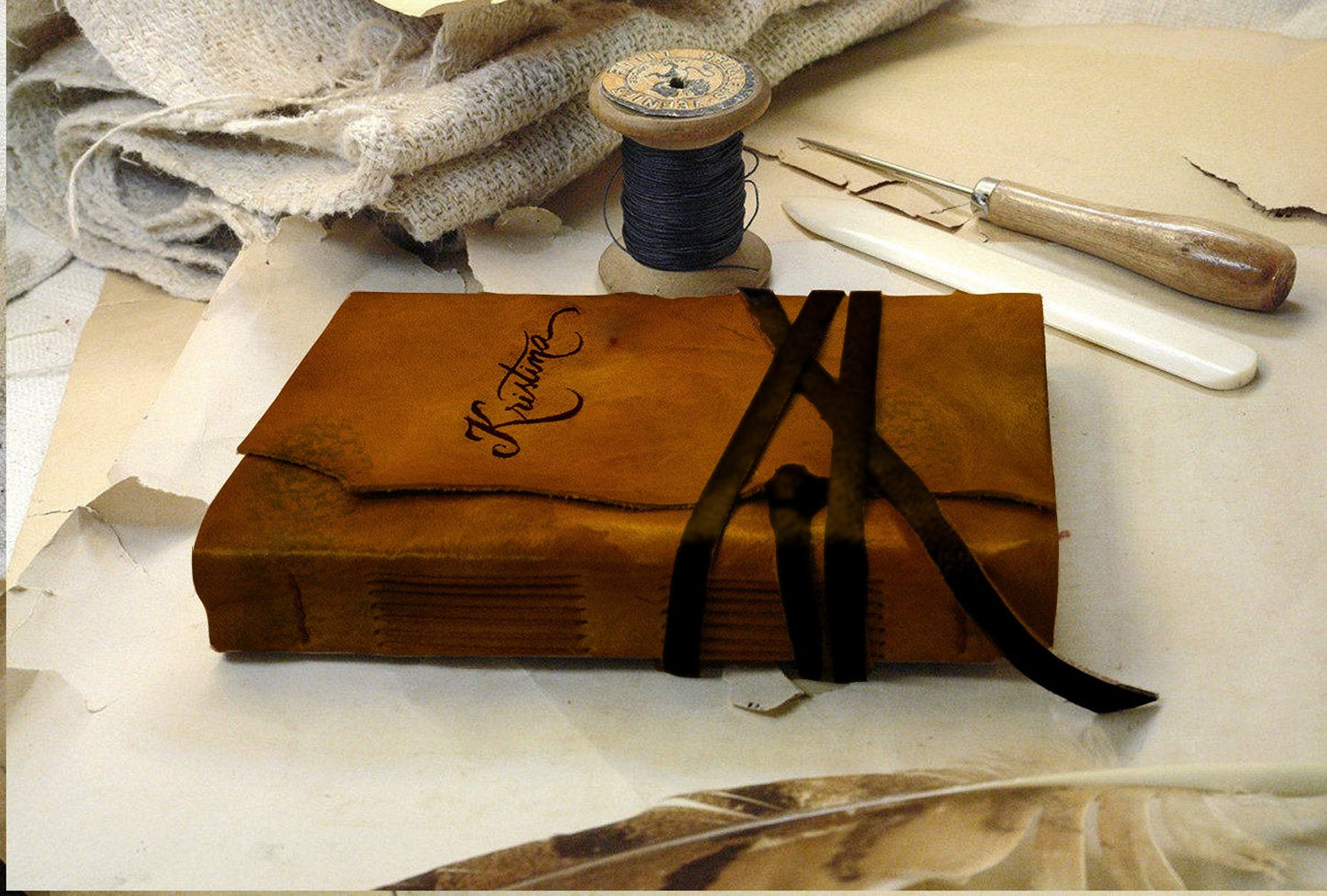 personalized leather journal, custom monogram, vintage style, travel notebook, brown journal