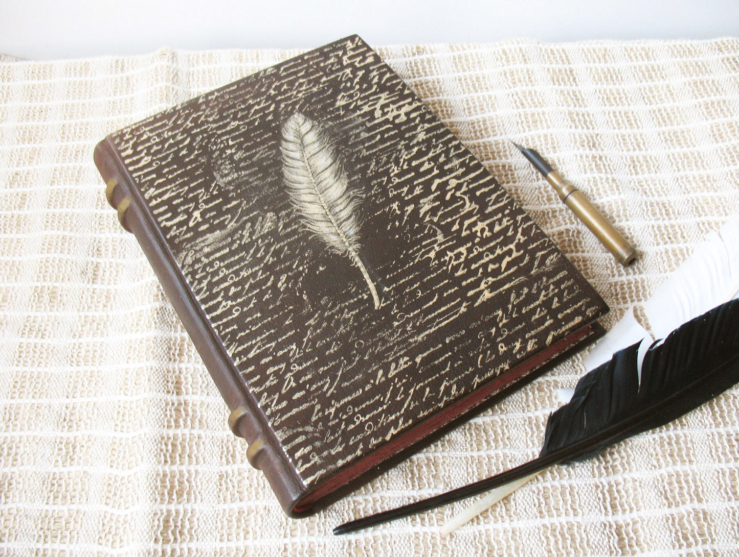 large leather journal - handmade large brown blank book - painted in gold leather journal - medieval style - vintage style stained paper