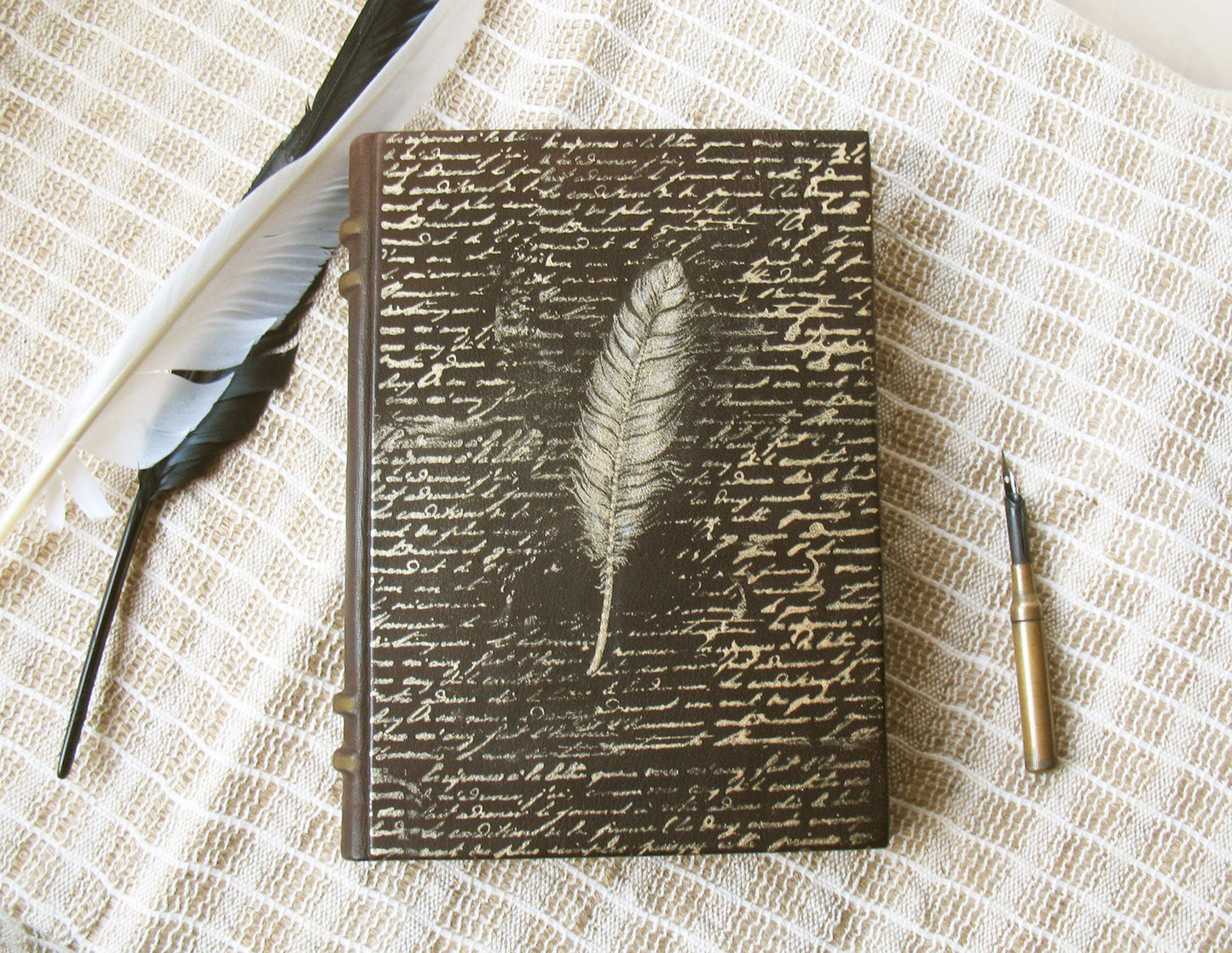 large leather journal - handmade large brown blank book - painted in gold leather journal - medieval style - vintage style stained paper