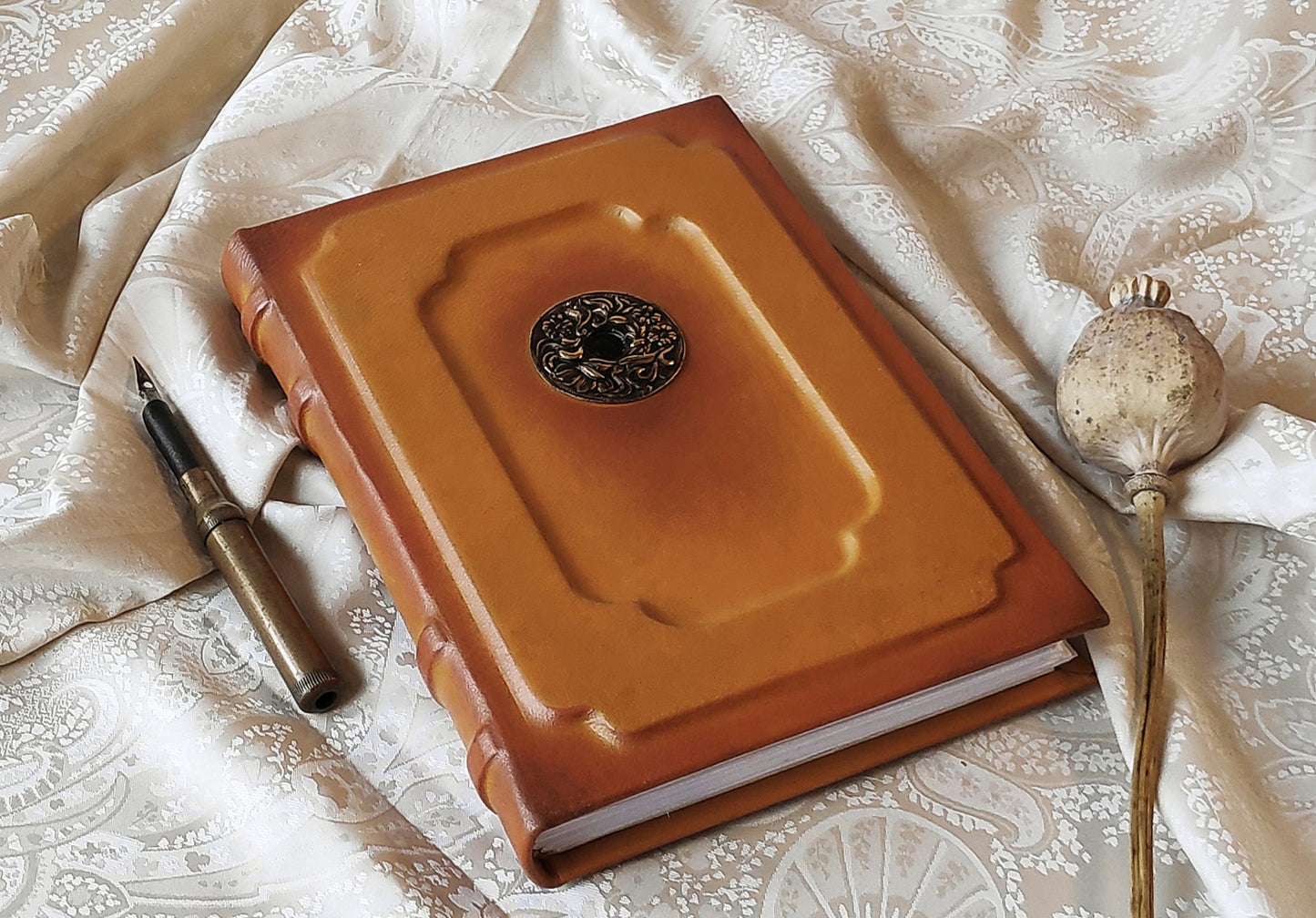 Medieval leather journal - handmade large yellow ocher blank book - medieval style - vintage style paper