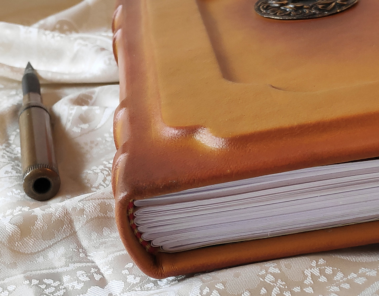 Medieval leather journal - handmade large yellow ocher blank book - medieval style - vintage style paper