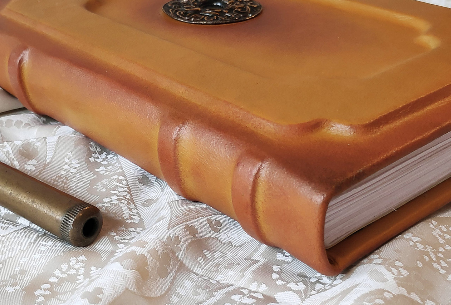 Medieval leather journal - handmade large yellow ocher blank book - medieval style - vintage style paper