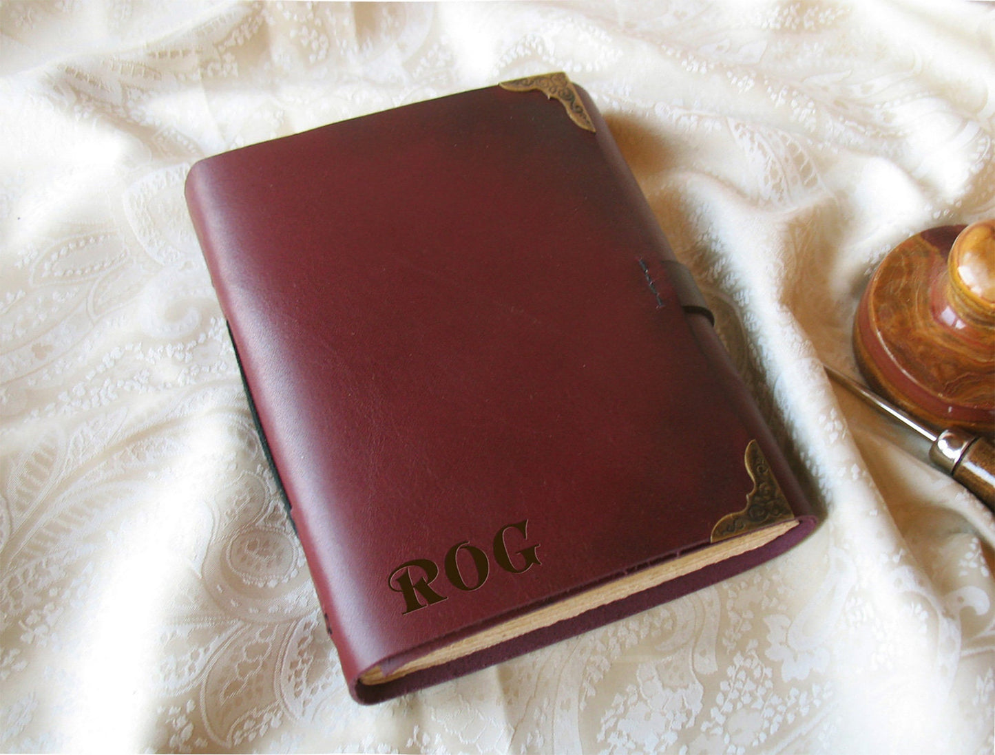 personalized burgundy leather journal, leather notebook, travel diary, vintage style paper, burgundy blank book, pocket journal