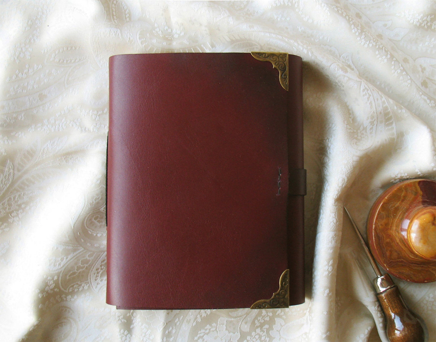 personalized burgundy leather journal, leather notebook, travel diary, vintage style paper, burgundy blank book, pocket journal