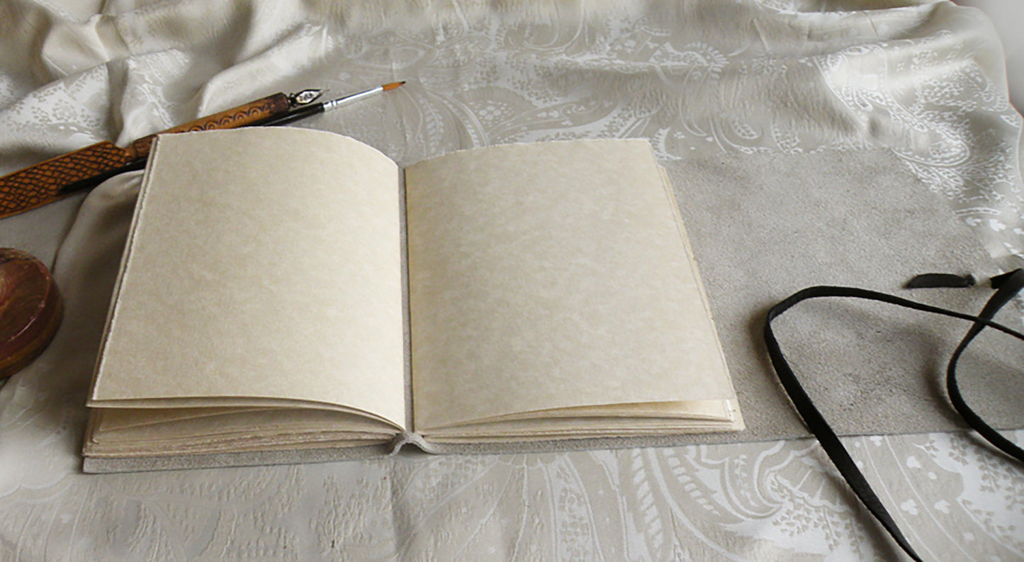beige leather journal, custom monogram, personalized leather journal with vintage style paper - Mysterious Tree
