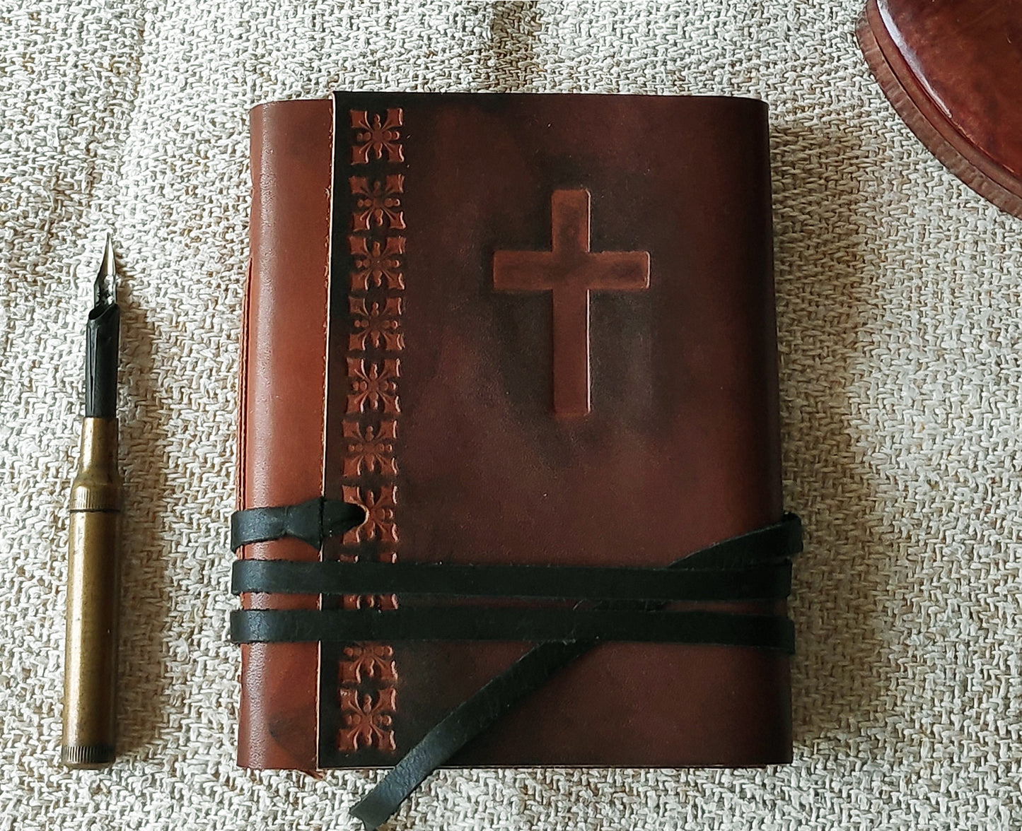 Prayer journal, cross leather journal, gratitude notebook with cross, vintage style cover, leather journal with cross, gratitude journal