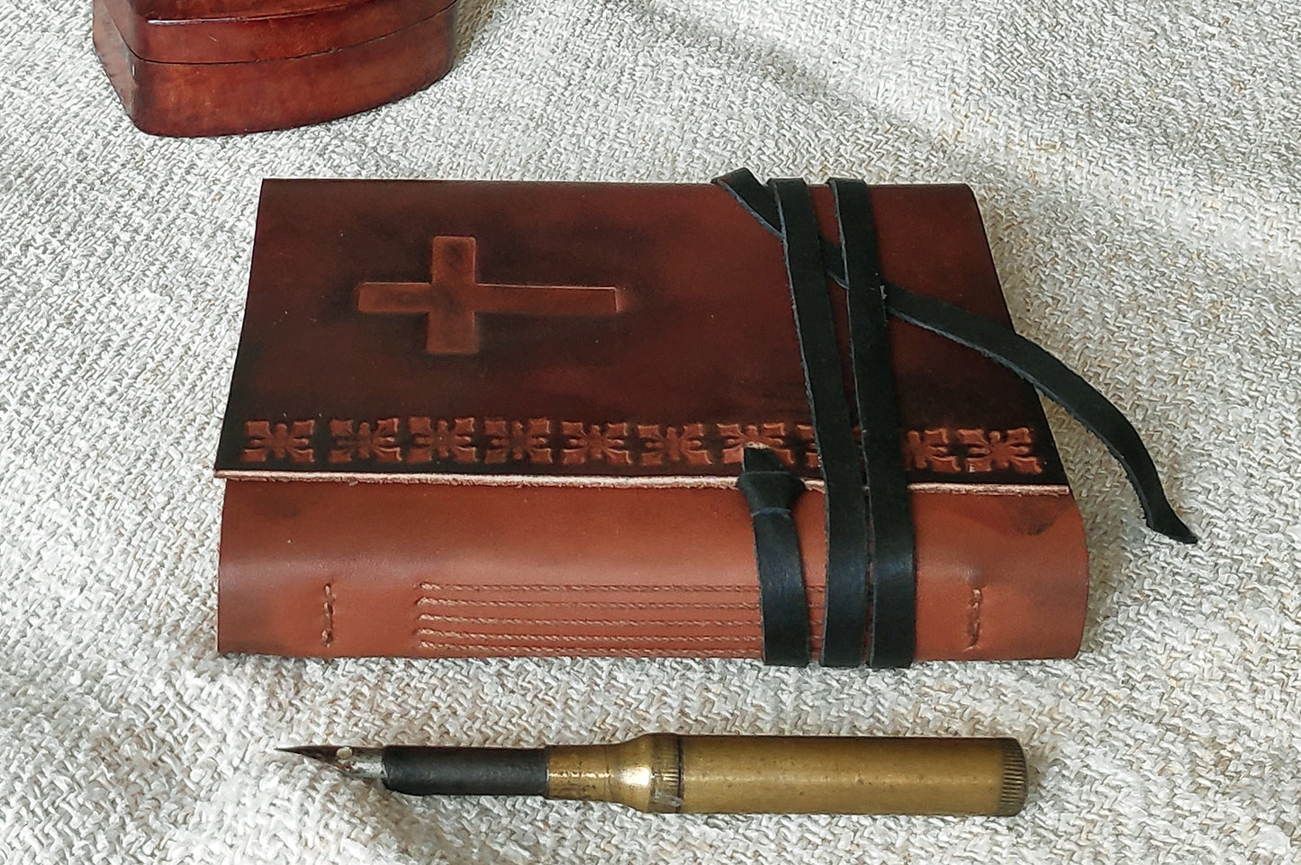 Prayer journal, cross leather journal, gratitude notebook with cross, vintage style cover, leather journal with cross, gratitude journal