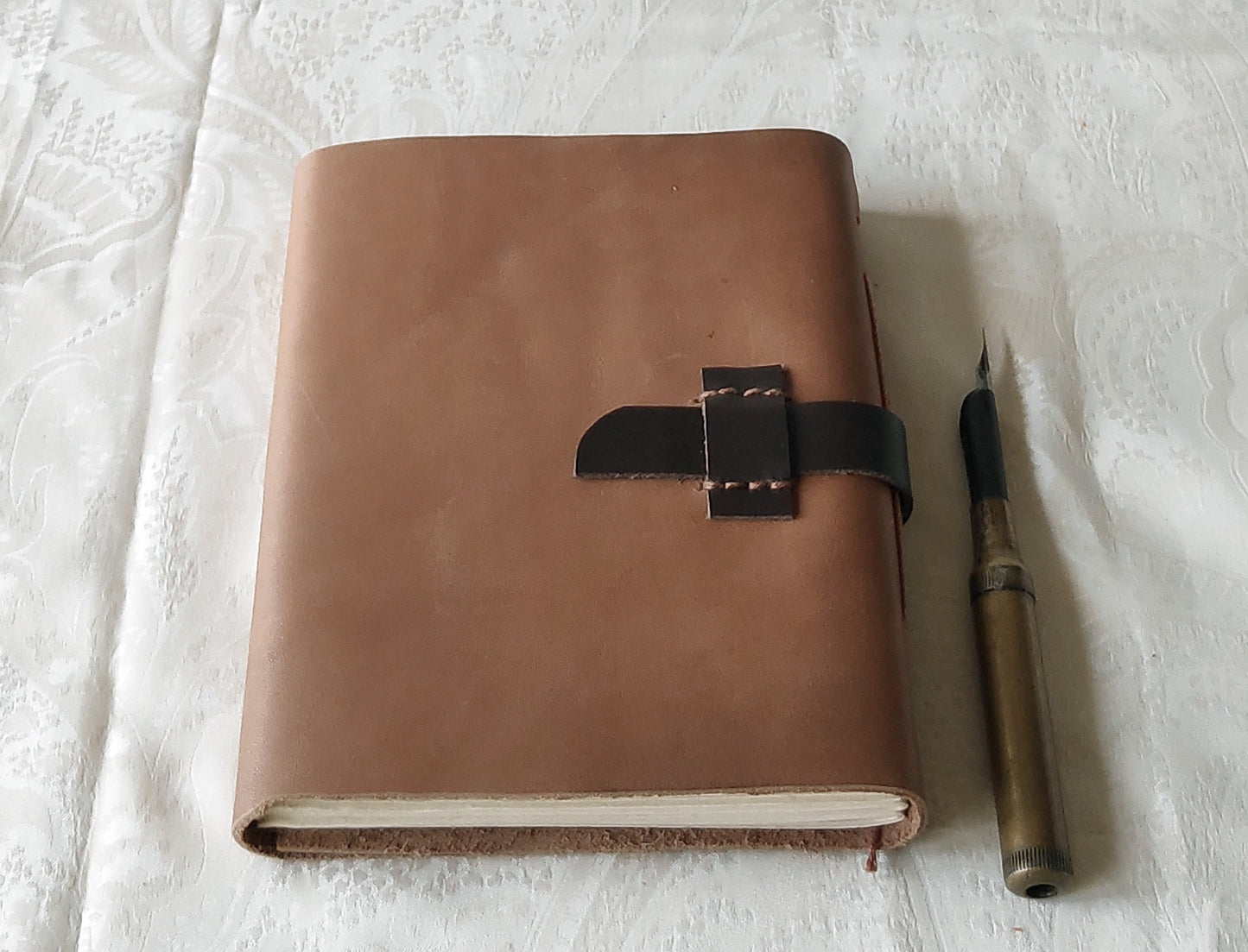 handmade beige brown leather journal, tooled vintage style cover, leather notebook, vintage style paper, travel diary, pocket journal