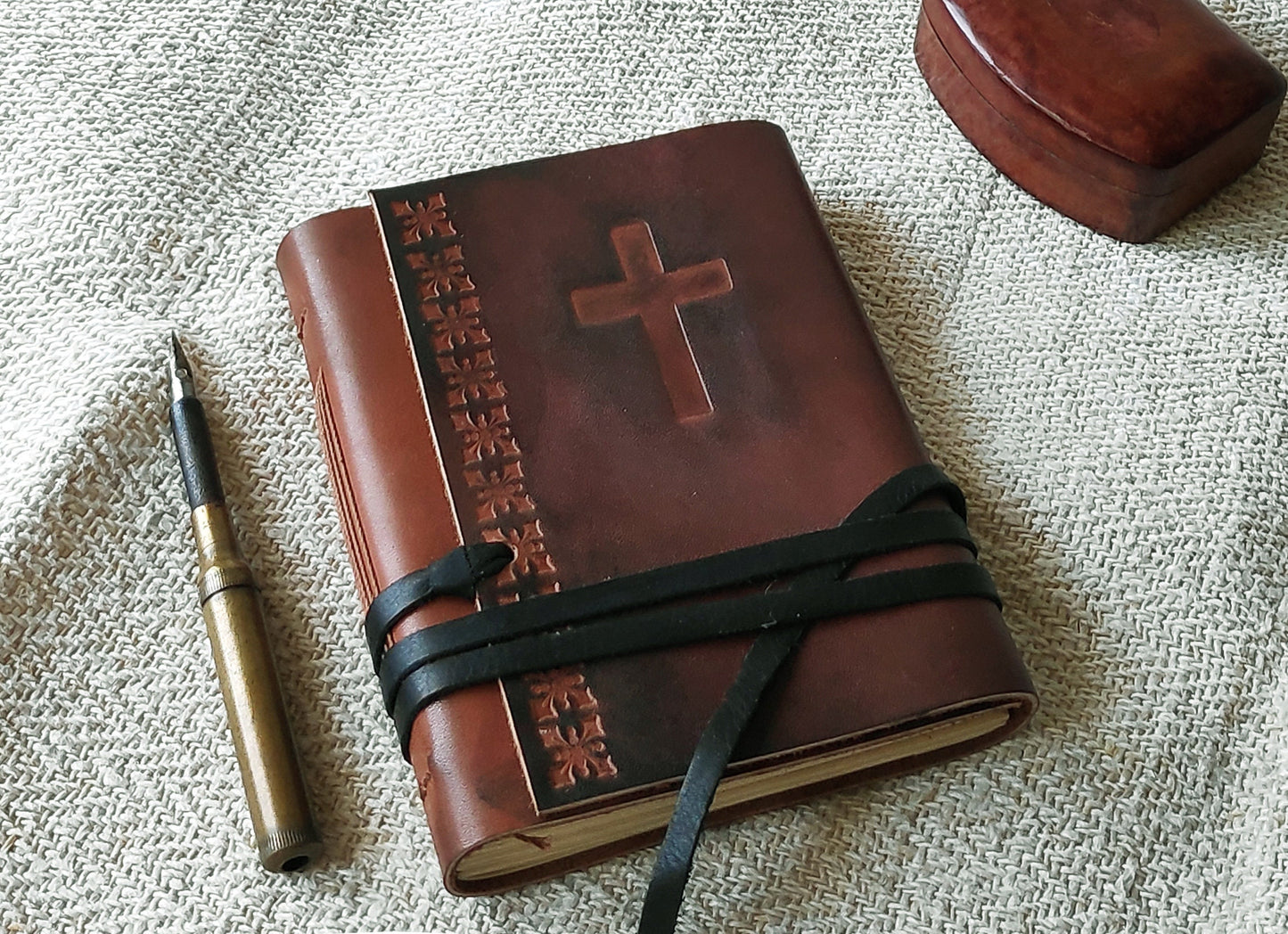 Prayer journal, cross leather journal, gratitude notebook with cross, vintage style cover, leather journal with cross, gratitude journal
