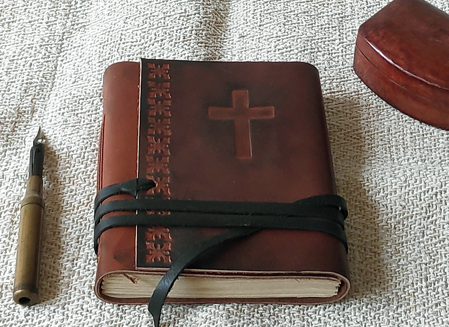 Prayer journal, cross leather journal, gratitude notebook with cross, vintage style cover, leather journal with cross, gratitude journal