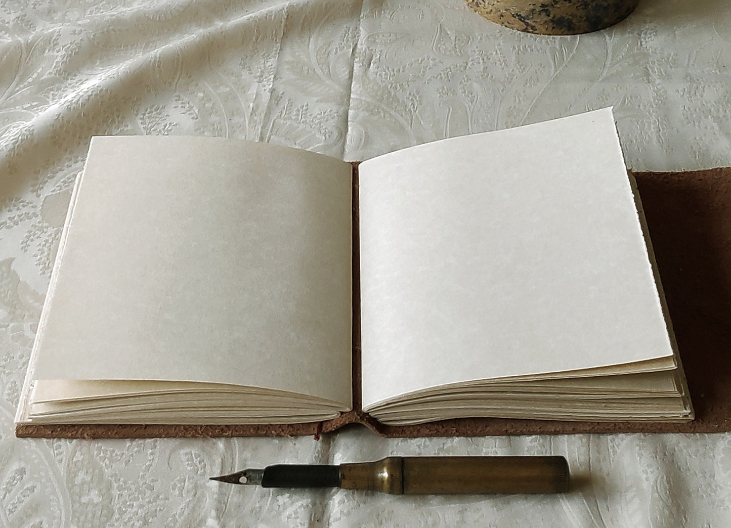 handmade beige brown leather journal, tooled vintage style cover, leather notebook, vintage style paper, travel diary, pocket journal