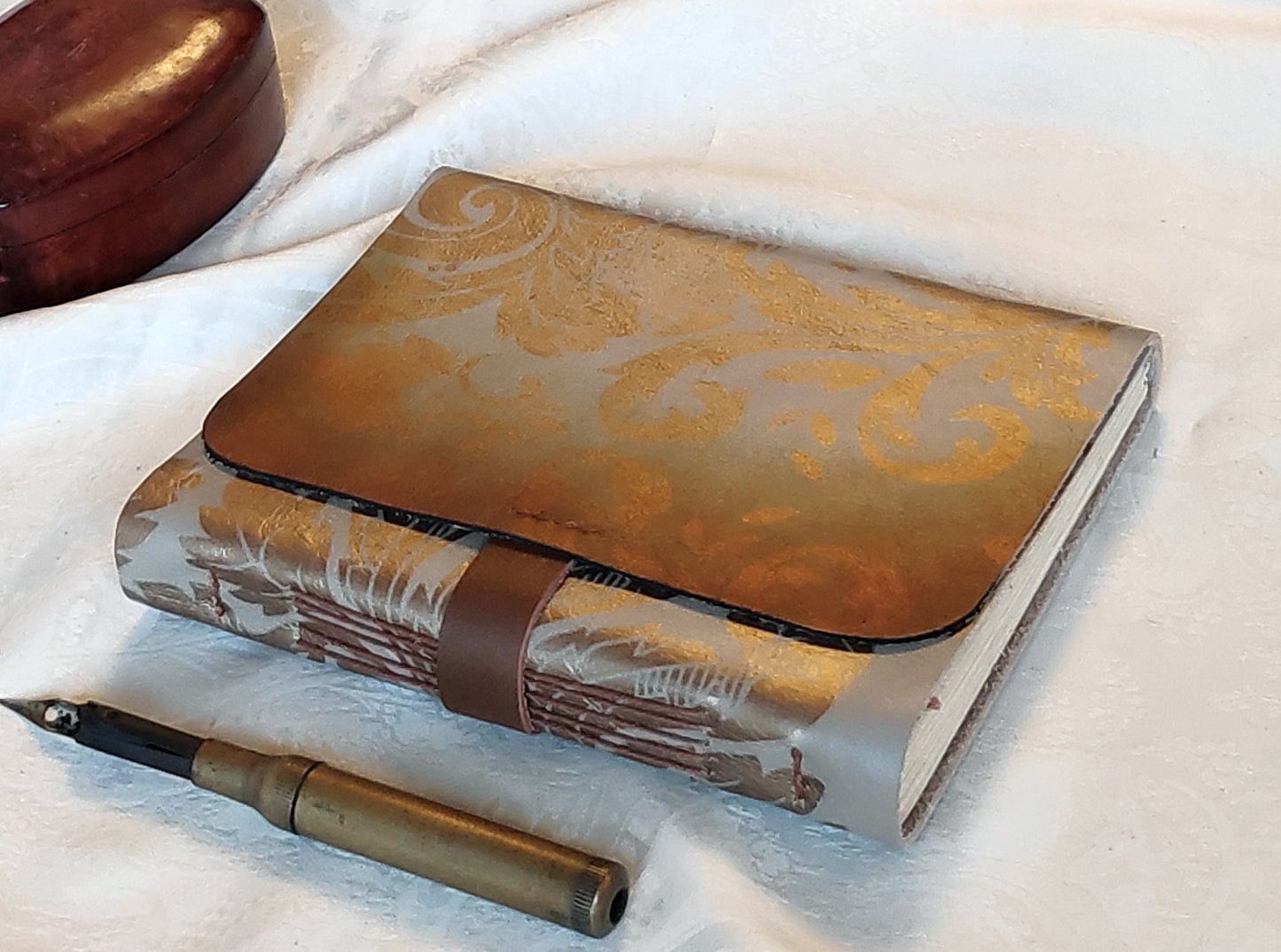 golden beige leather journal, leather notebook with vintage style paper, vintage style cover, handmade travel diary