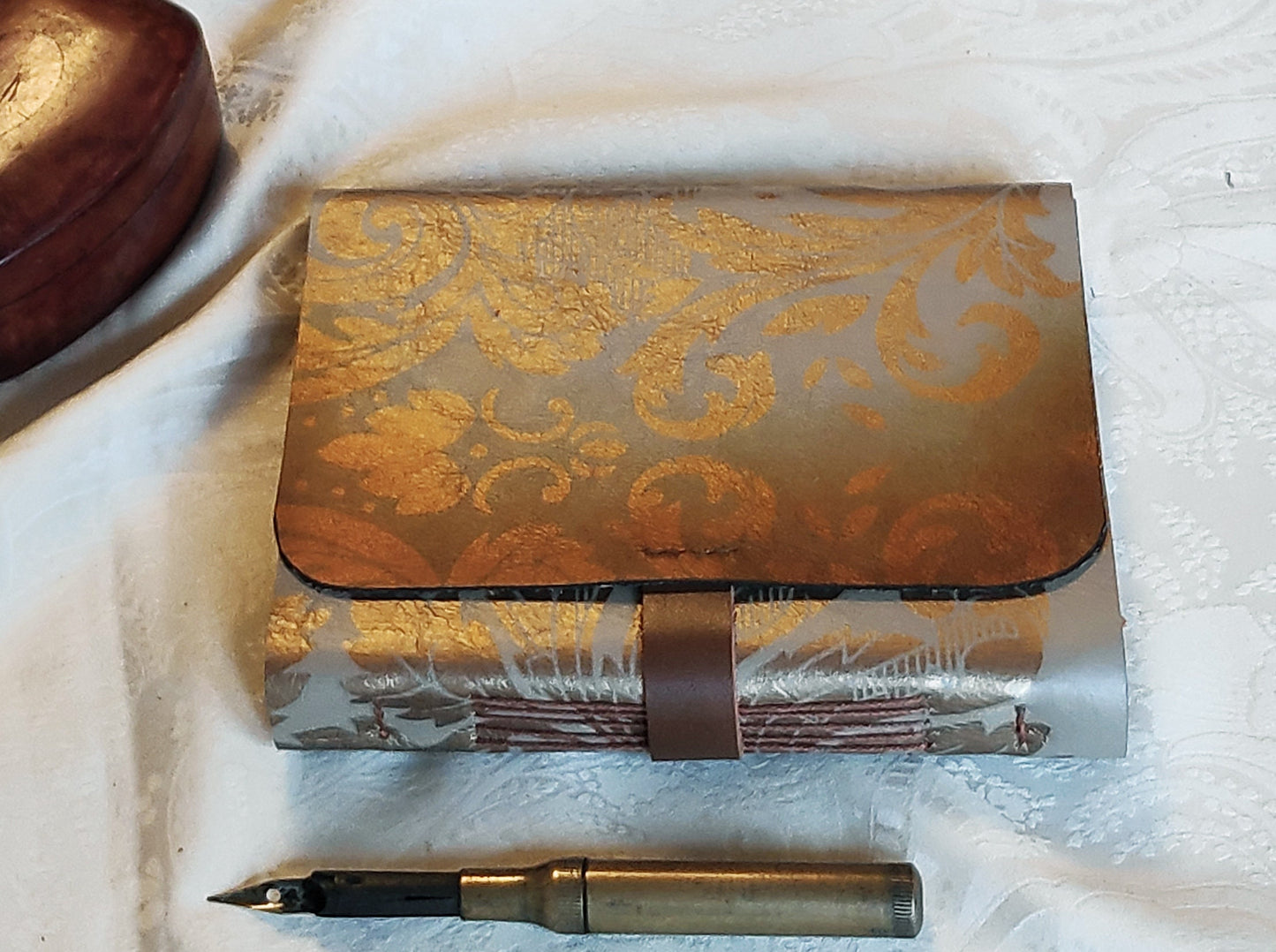 golden beige leather journal, leather notebook with vintage style paper, vintage style cover, handmade travel diary