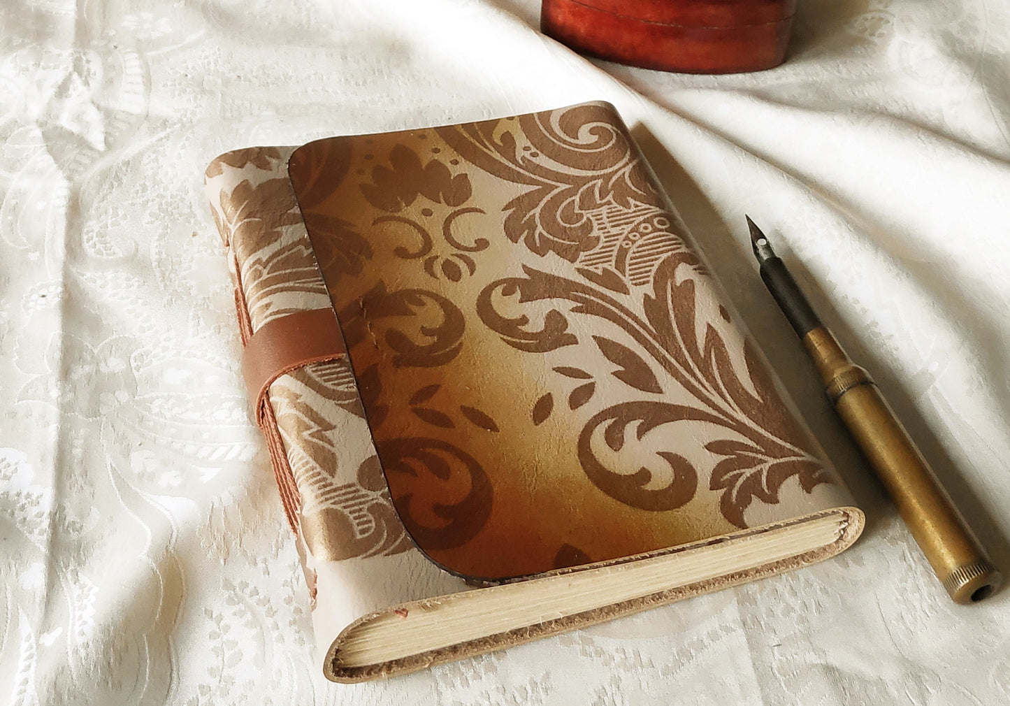 golden beige leather journal, leather notebook with vintage style paper, vintage style cover, handmade travel diary