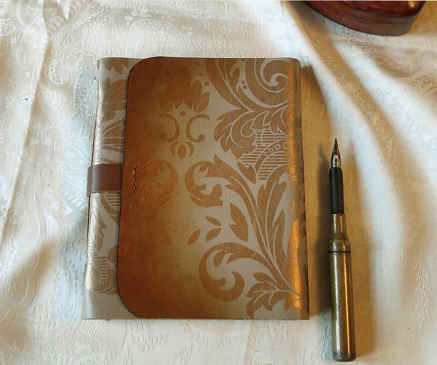 golden beige leather journal, leather notebook with vintage style paper, vintage style cover, handmade travel diary