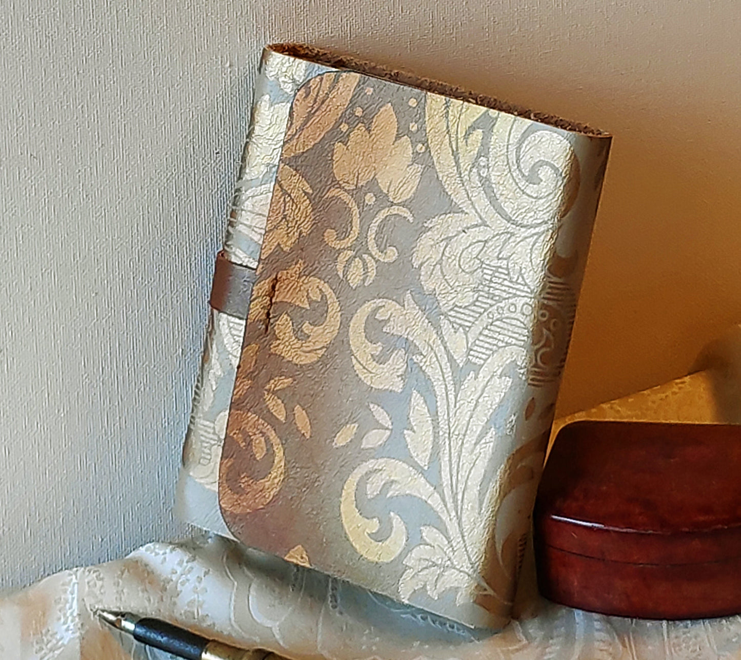 golden beige leather journal, leather notebook with vintage style paper, vintage style cover, handmade travel diary