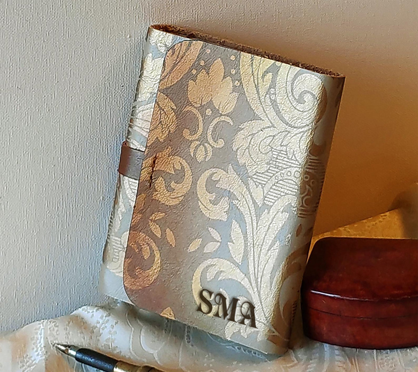 golden beige leather journal, leather notebook with vintage style paper, vintage style cover, handmade travel diary