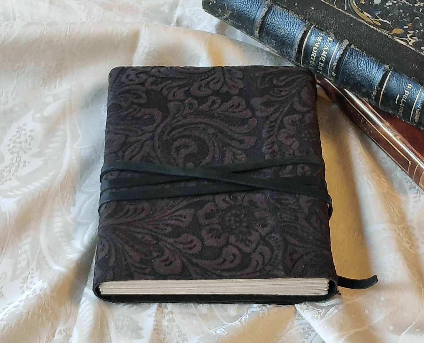 brown suede journal, vintage style cover with old key, leather notebook, travel diary, vintage style paper, pocket journal