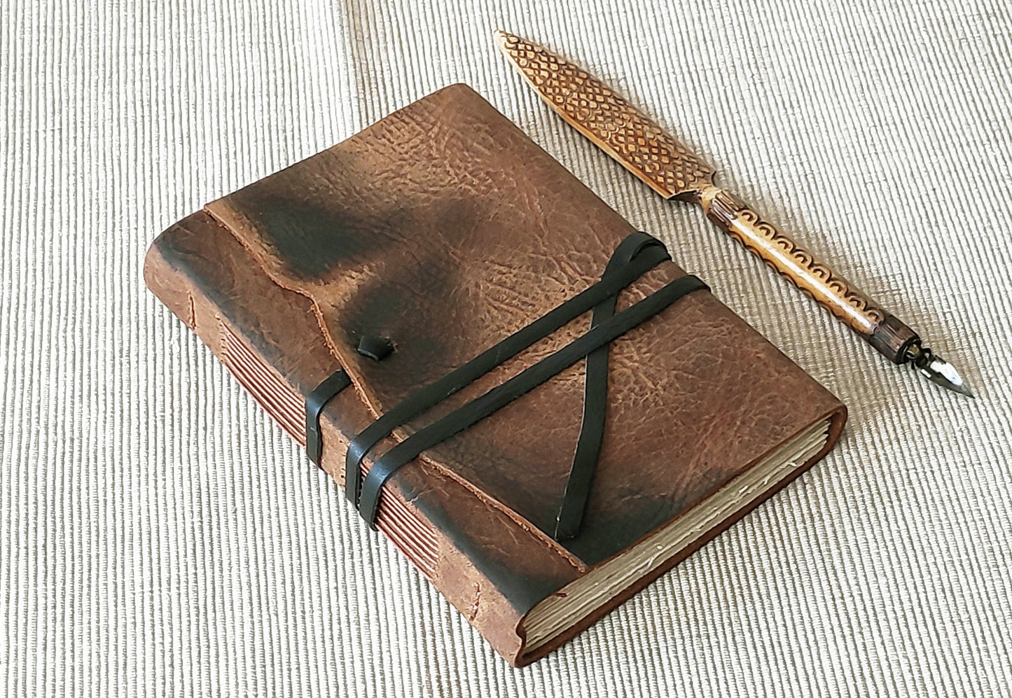 brown leather journal - rustic notebook -blank book, diary with vintage style pages - leather travel diary,leather pocket notebook