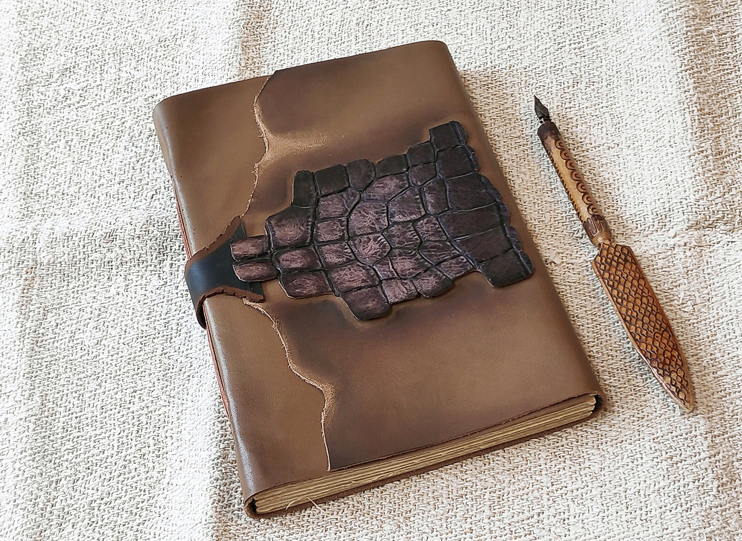 large leather journal, rustic beige leather diary, vintage style cover, handmade leather notebook, vintage style paper
