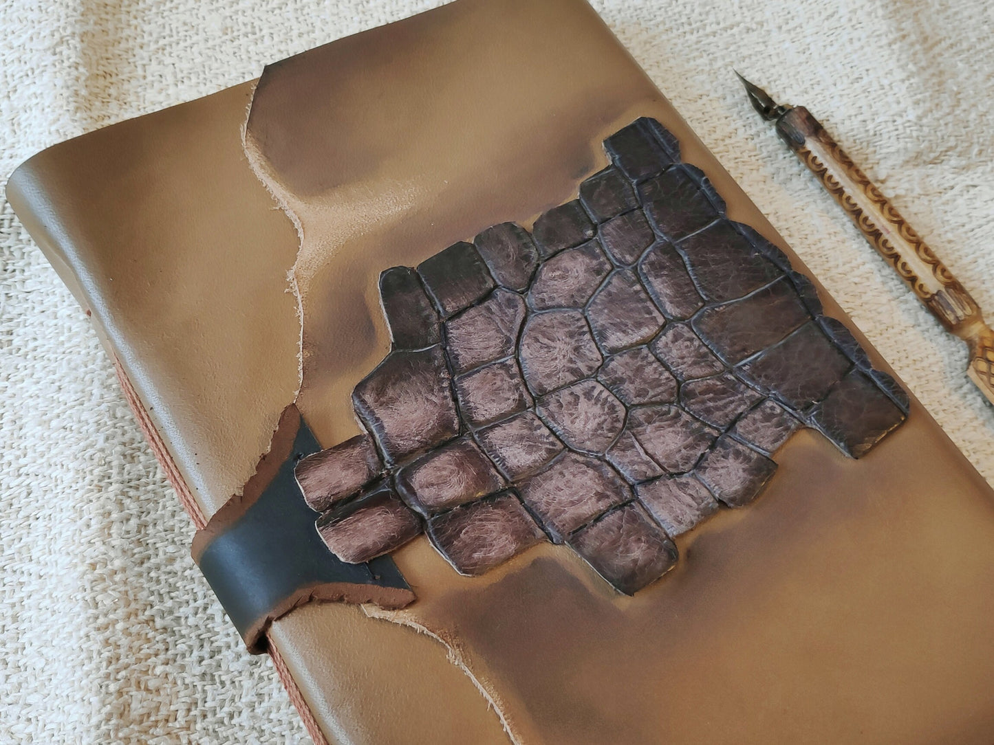 large leather journal, rustic beige leather diary, vintage style cover, handmade leather notebook, vintage style paper