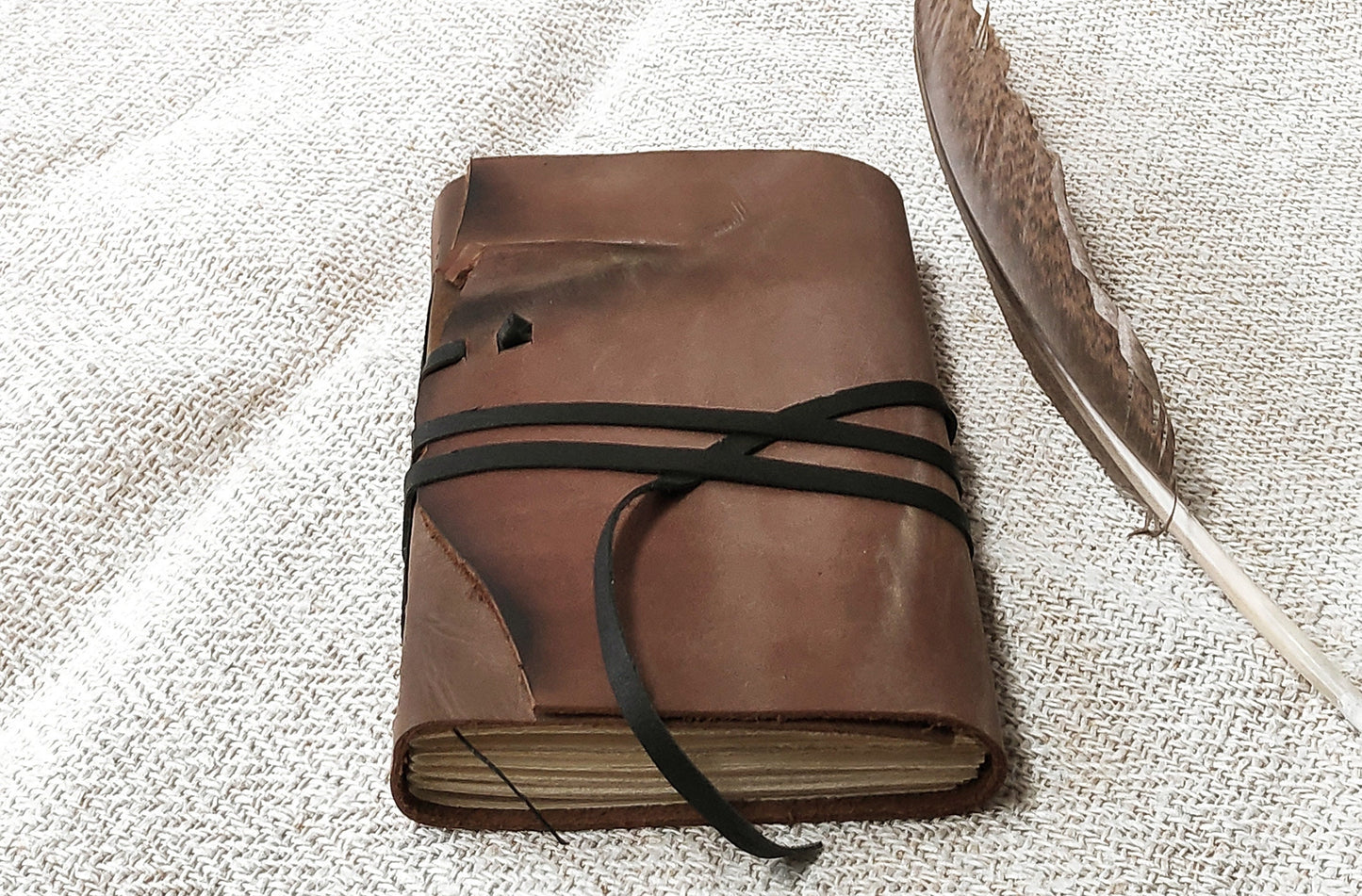 OOAK brown rustic leather journal - travel journal, beige leather diary, pocket diary, blank book, leather notebook, vintage style notebook