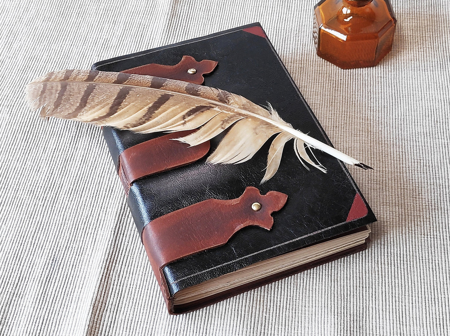 leather journal, large brown leather journal, leather diary, medieval style journal with vintage style pages, blank book, travel journal