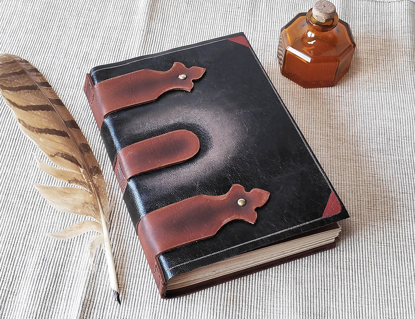 leather journal, large brown leather journal, leather diary, medieval style journal with vintage style pages, blank book, travel journal