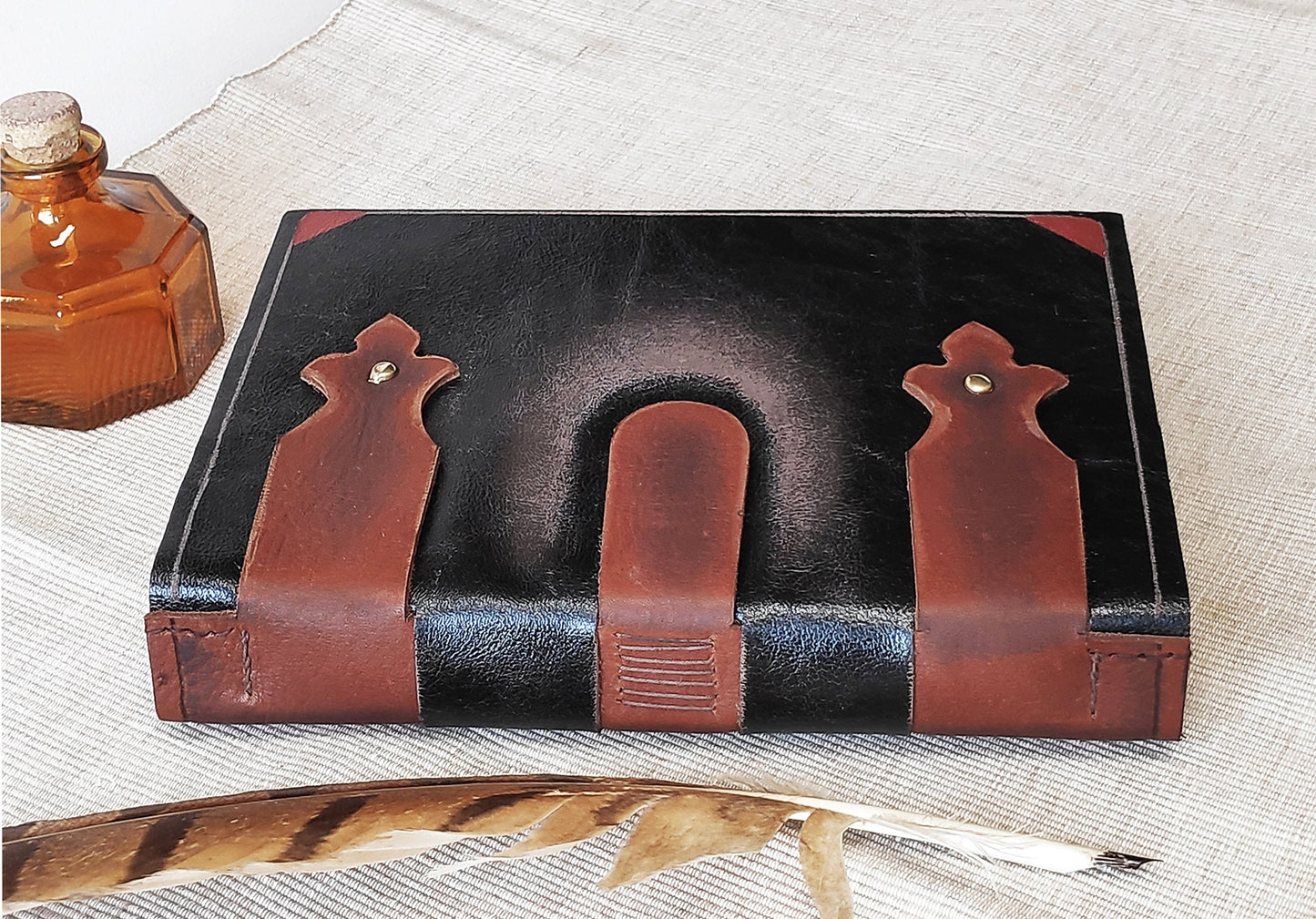 leather journal, large brown leather journal, leather diary, medieval style journal with vintage style pages, blank book, travel journal