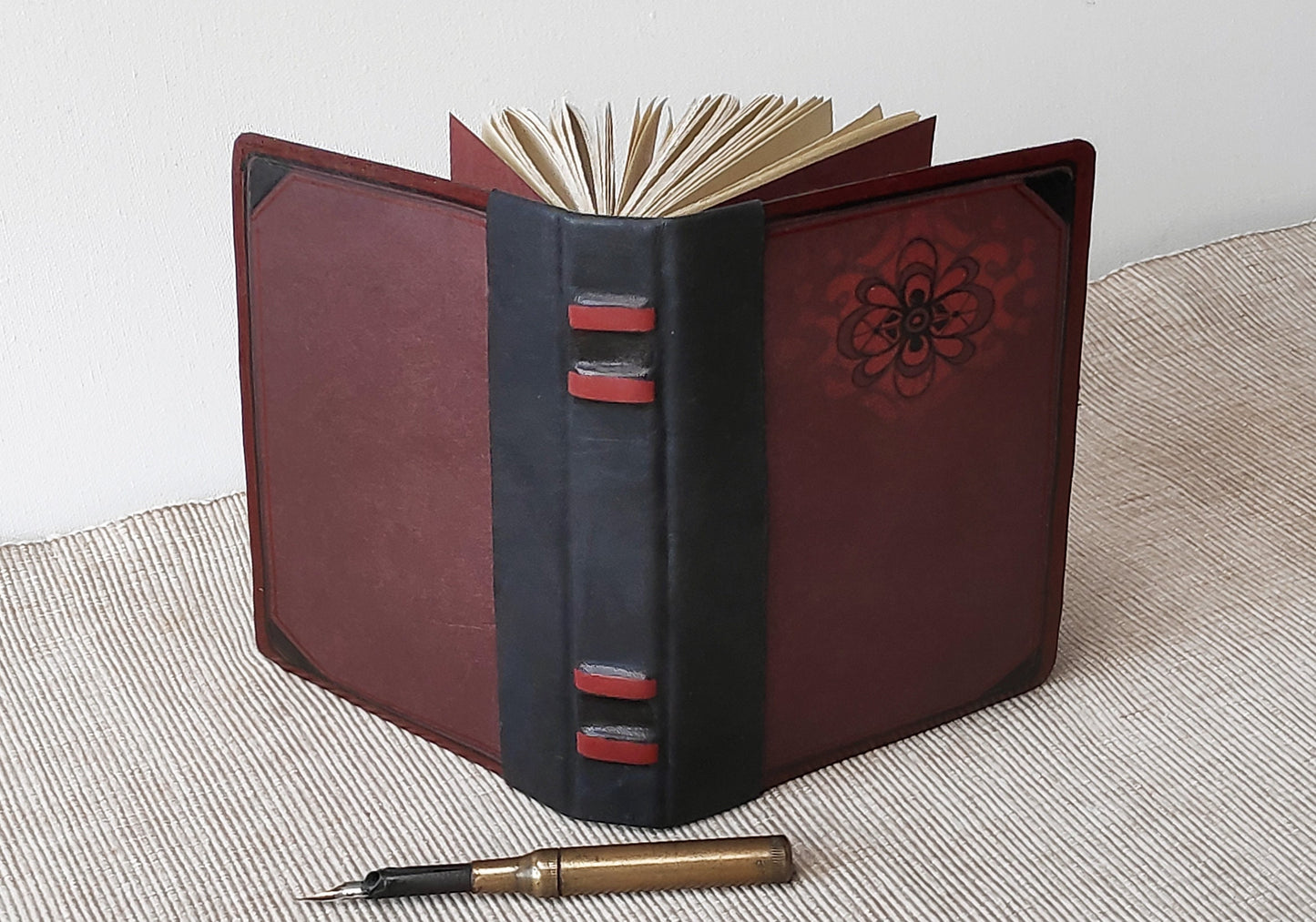 burgundy leather journal, vintage style pages, handmade leather journal, pocket leather diary, blank book, pocket travel journal