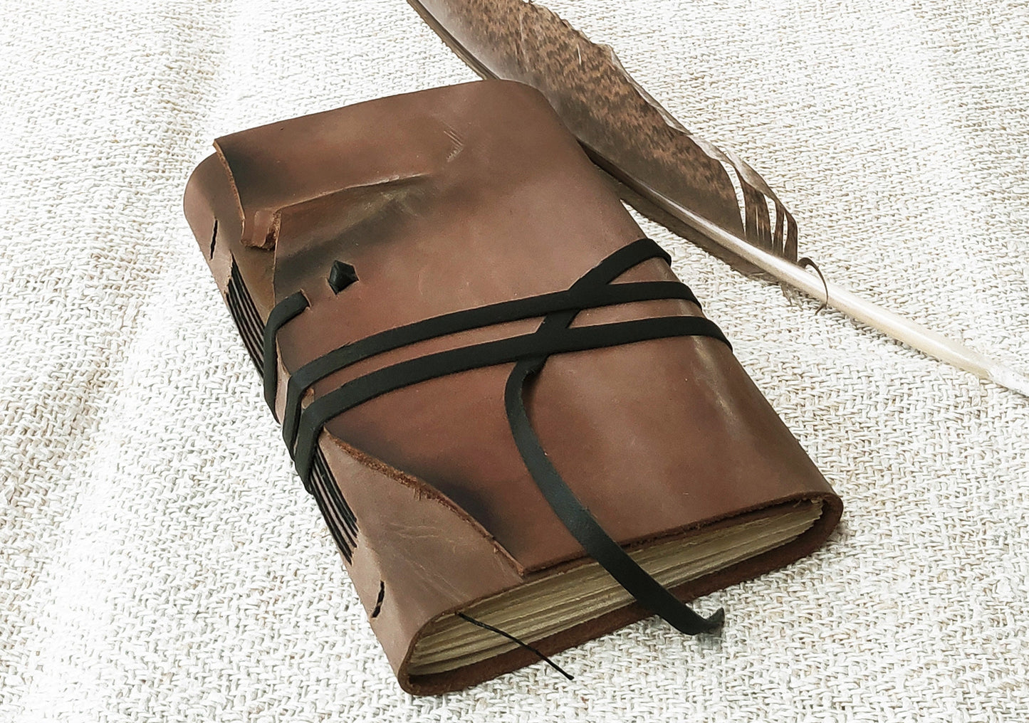 OOAK brown rustic leather journal - travel journal, beige leather diary, pocket diary, blank book, leather notebook, vintage style notebook