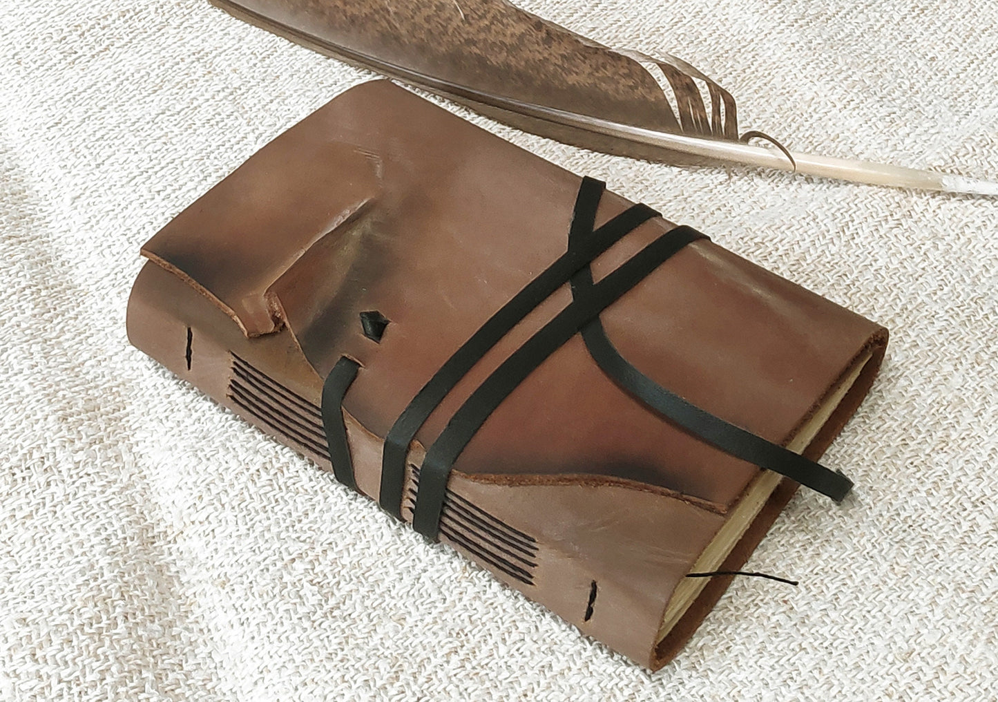 OOAK brown rustic leather journal - travel journal, beige leather diary, pocket diary, blank book, leather notebook, vintage style notebook