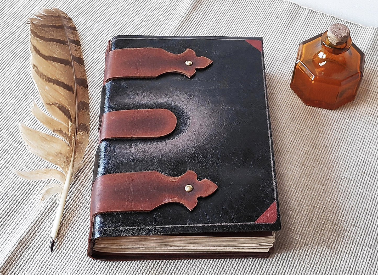 leather journal, large brown leather journal, leather diary, medieval style journal with vintage style pages, blank book, travel journal