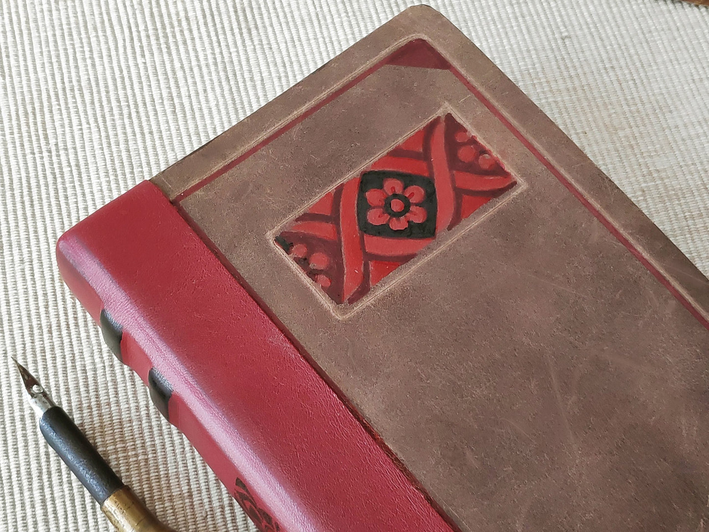brown leather journal, vintage style pages, brown leather journal, pocket leather diary, blank book, pocket travel journal