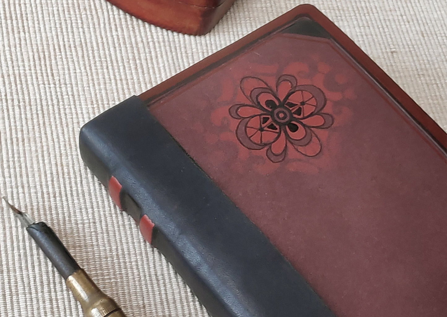 burgundy leather journal, vintage style pages, handmade leather journal, pocket leather diary, blank book, pocket travel journal