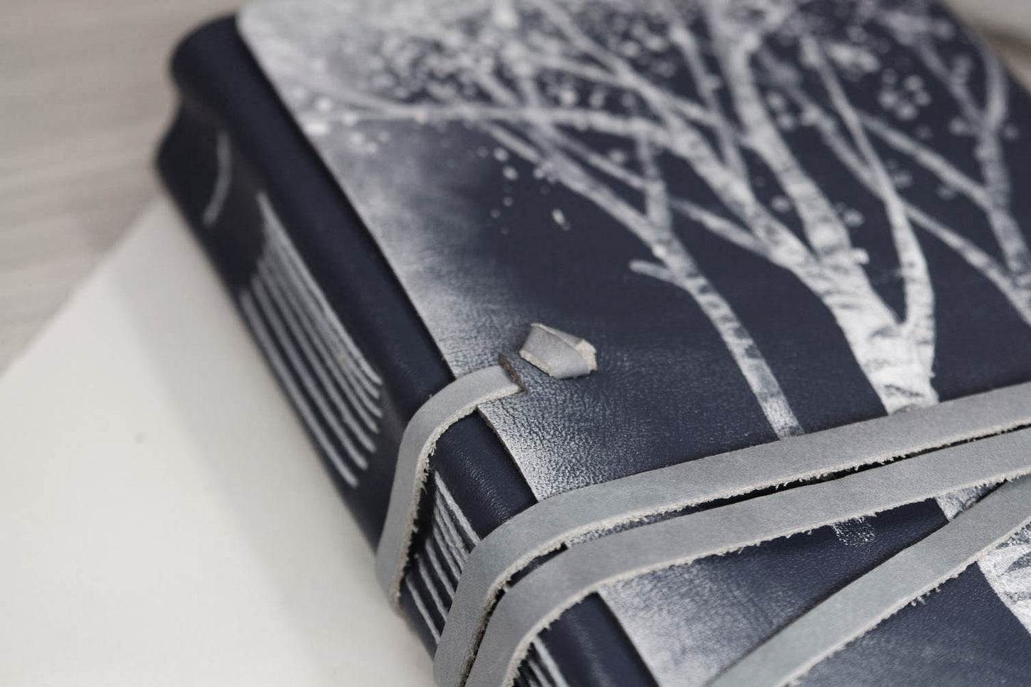 Romantic Blue Leather Journal, Nature Dream Journal with Night Tree, Dark Blue Poetry Notebook, Personalised Diary for Thoughts and Dreams