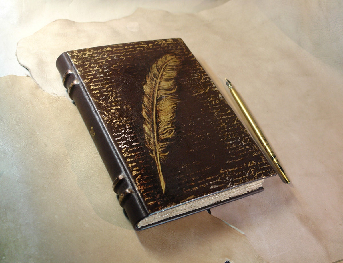 Art Nouveau Leather Journal / Large Album - Aged Paper - Old Style Spine Binding