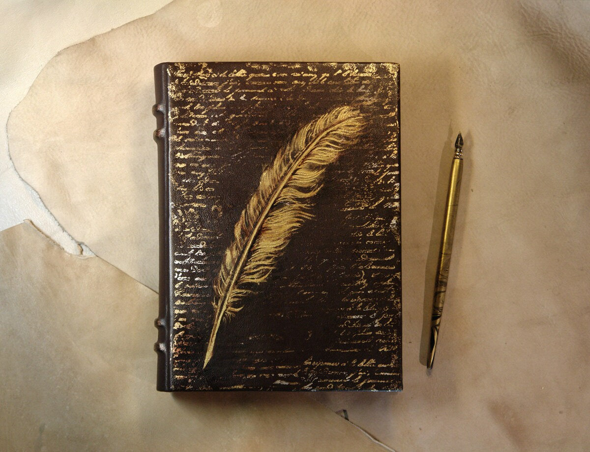 Art Nouveau Leather Journal / Large Album - Aged Paper - Old Style Spine Binding