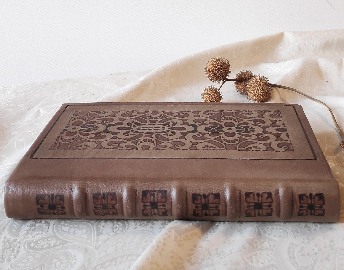 Handmade leather journal, brown notebook in vintage style, diary with blank paper, real leather, hand painted - Flourish Geometry
