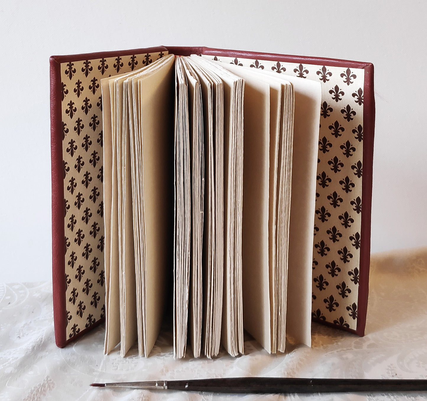 Leather blank book, leather journal in vintage style, chestnut brown notebook , real leather, hand painted, Mystic Flower