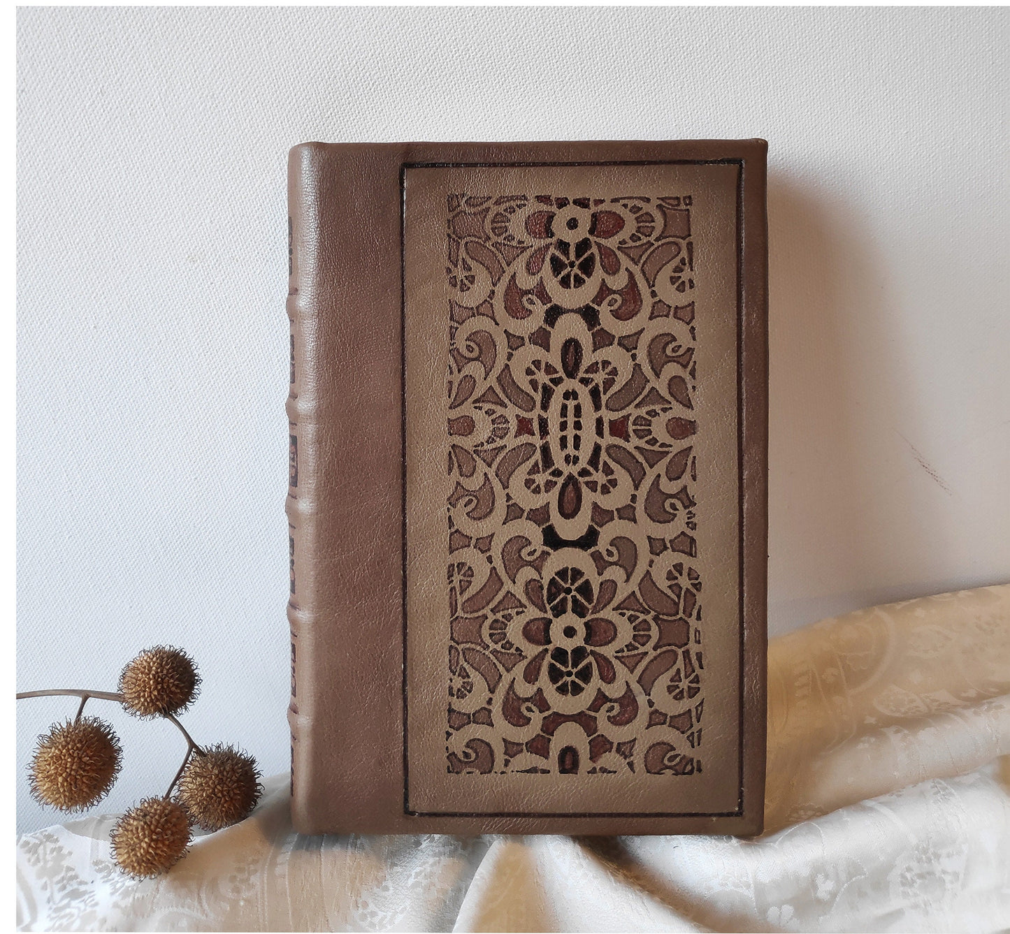 Handmade leather journal, brown notebook in vintage style, diary with blank paper, real leather, hand painted - Flourish Geometry