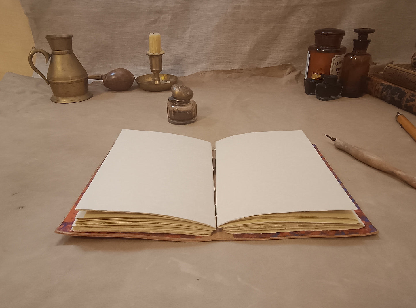 Medieval leather journal, small brown notebook with genuine leather and old style vintage pages, gift for man