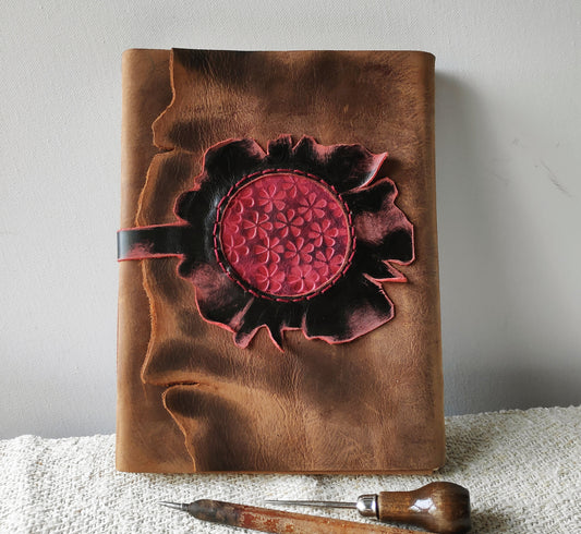 leather journal, brown journal with vintage style cover, rustic brown leather diary, large notebook, vintage style paper